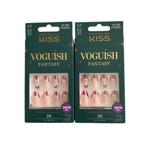 KISS Press on nails 2 sets Limited Ed. Voguish Fantasy Candy cane Holly w/glue